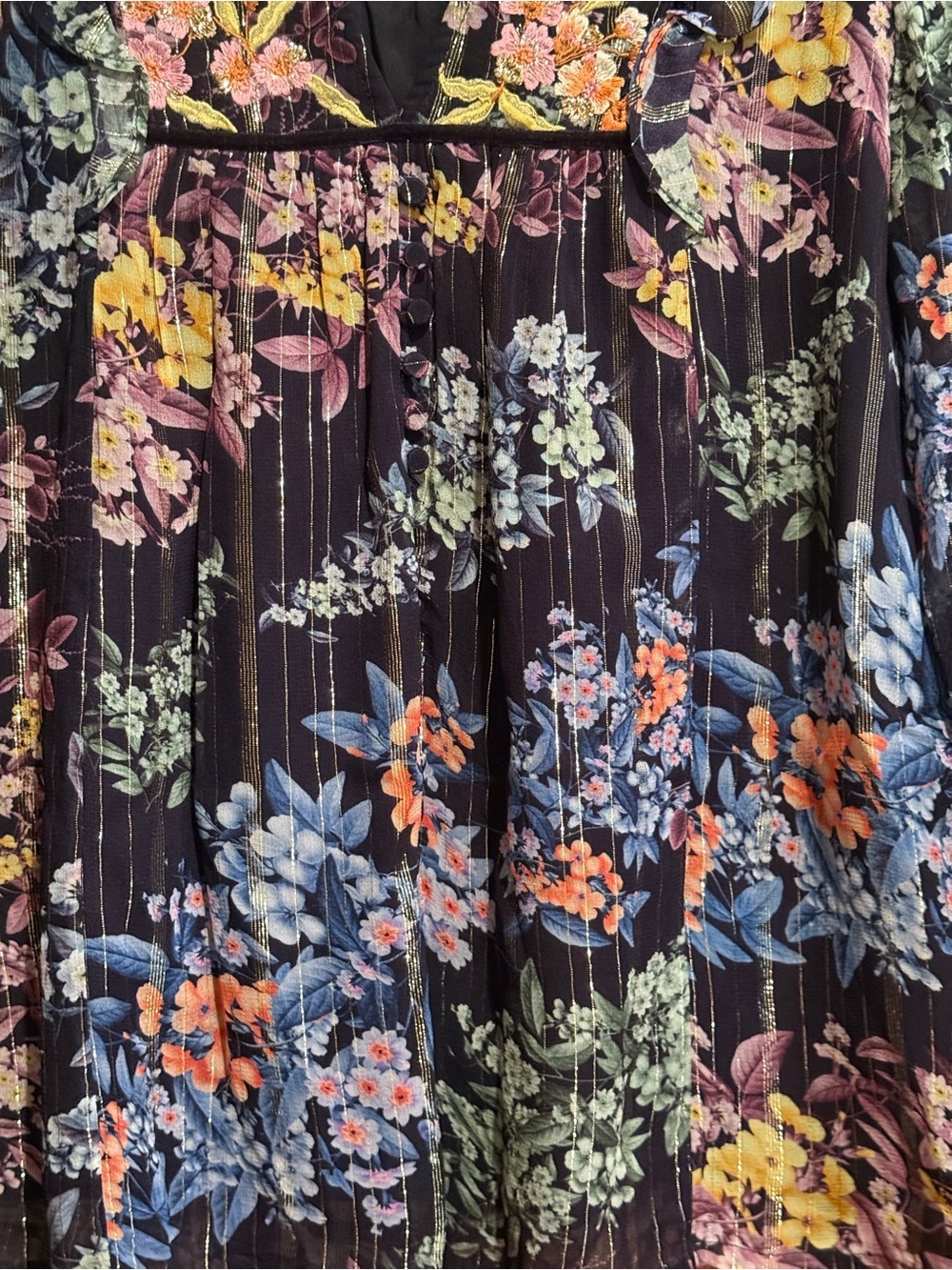 Anthropologie Vineet Bahl Women’s Small Floral Embroidered Metallic Boho Blouse - Picture 14 of 16